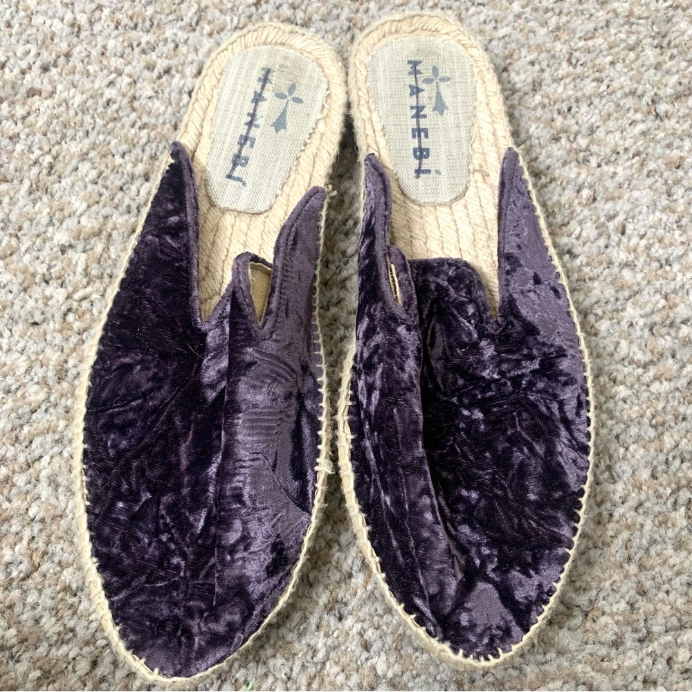 Manebi Hampton Velvet Espadrille Slides Anthropologie Sz 38 Purple Sandals Mules - Picture 2 of 6